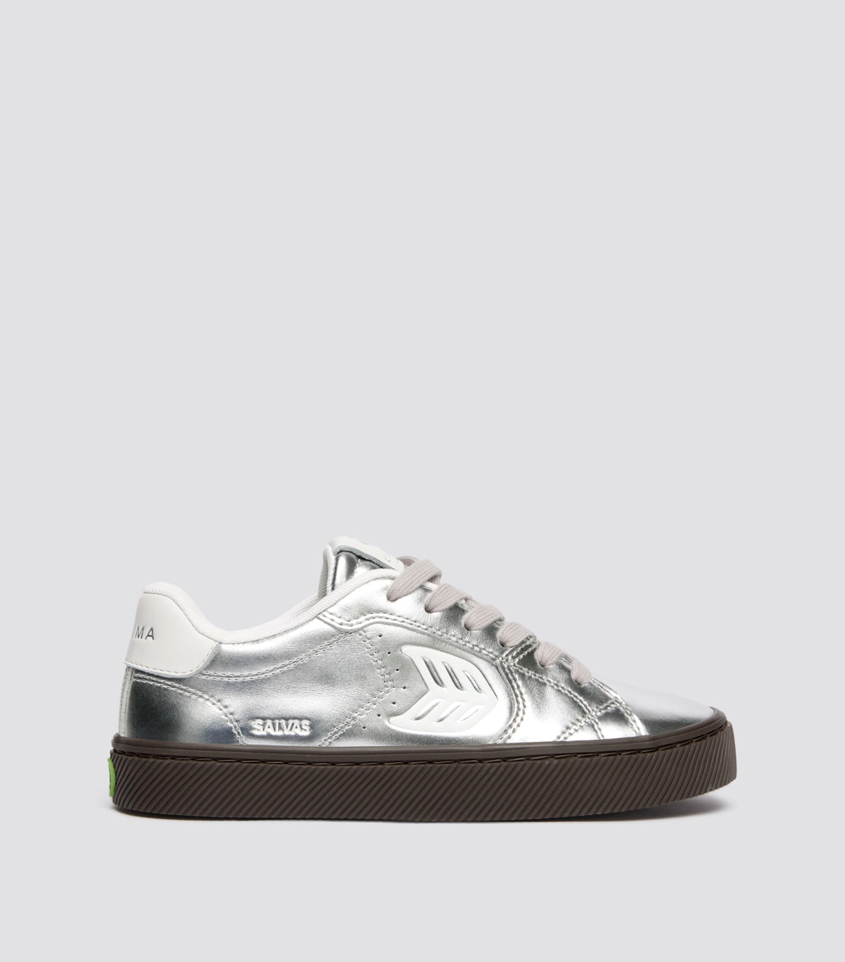 SALVAS Teak Silver Metallic Leather Off-White Logo Sneaker