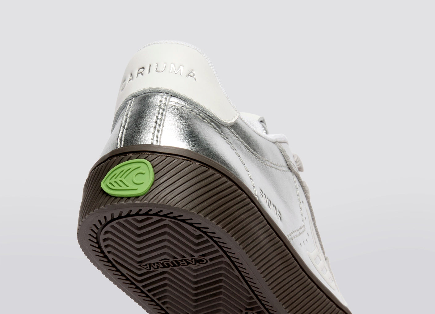 SALVAS Teak Silver Metallic Leather Off-White Logo Sneaker