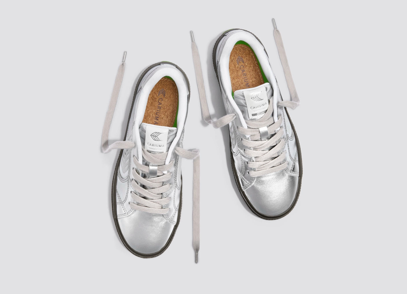 SALVAS Teak Silver Metallic Leather Off-White Logo Sneaker