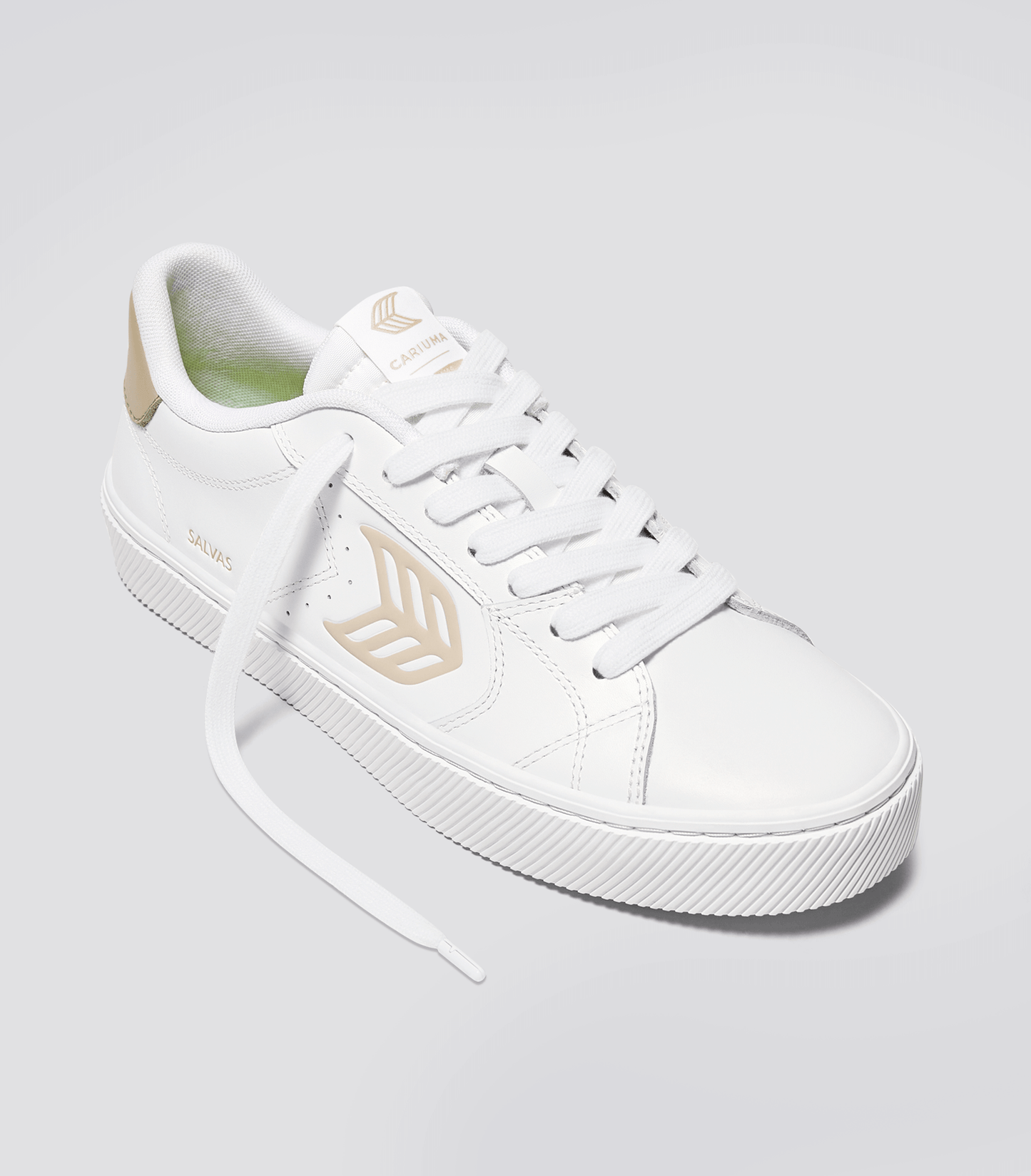 SALVAS White Leather Shifting Sand Logo Sneaker