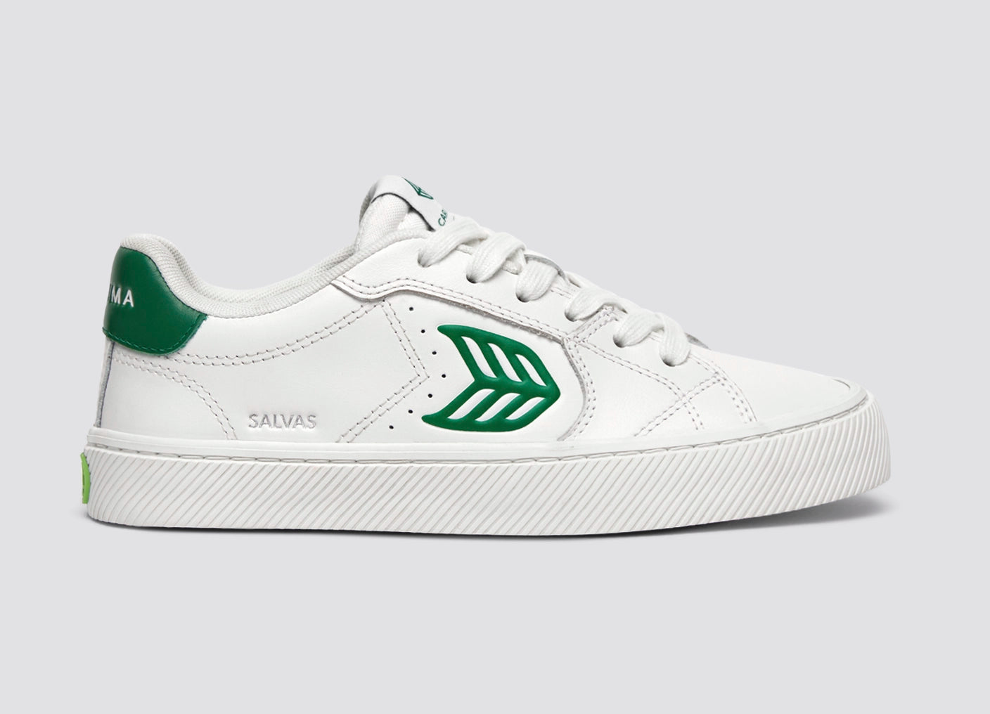 SALVAS White Leather Forest Green Logo Sneaker