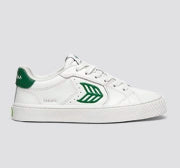 SALVAS White Leather Forest Green Logo Sneaker