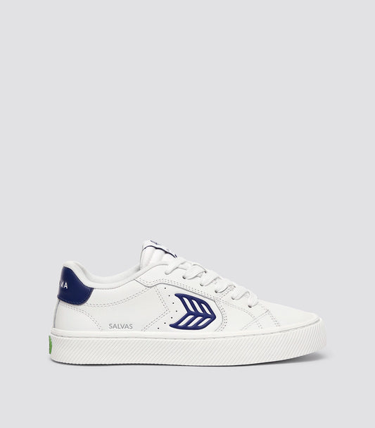 SALVAS White Leather Bright Navy Logo Sneaker