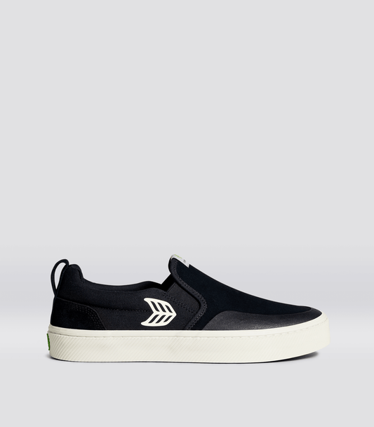 SLIP-ON PRO Chaussures en daim noir et toile avec logo ivoire