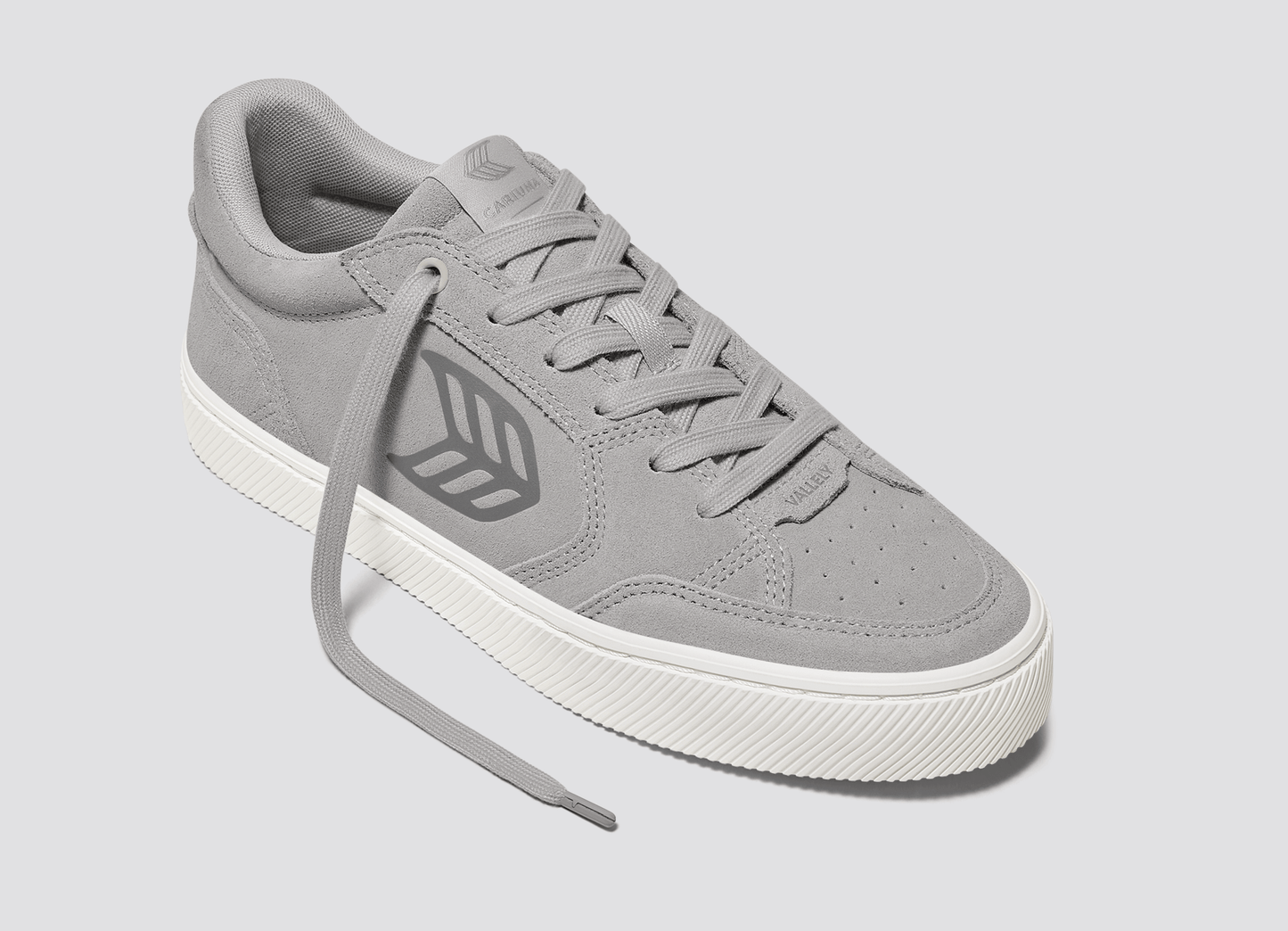 VALLELY Light Grey Suede Charcoal Grey Logo Sneaker