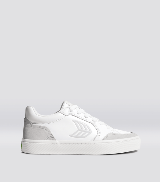 VALLELY White Leather Smoke White Suede Ice Logo Sneaker