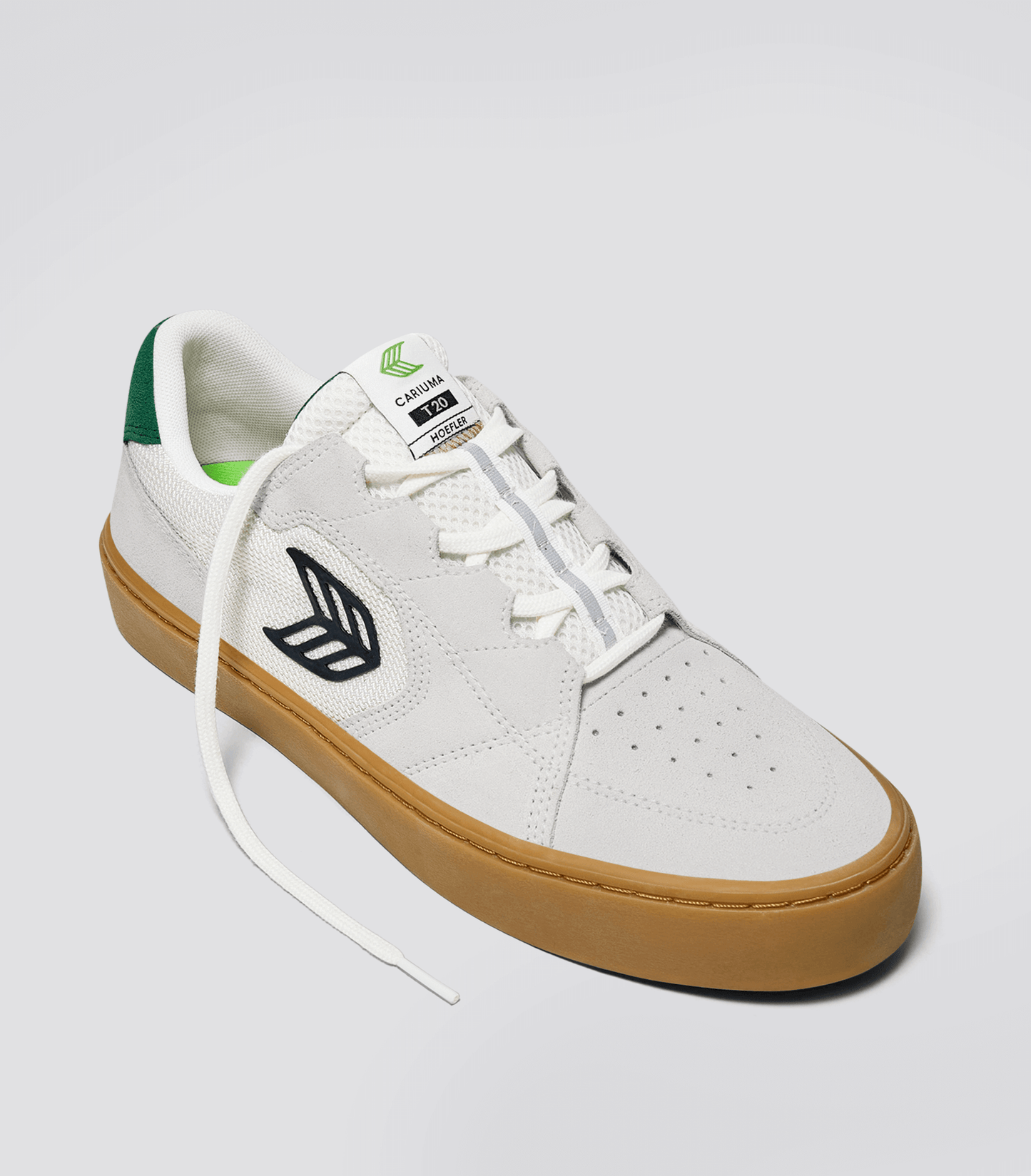 T20 PRO Gum Smoke White Suede and Mesh Black Logo Green Sneaker