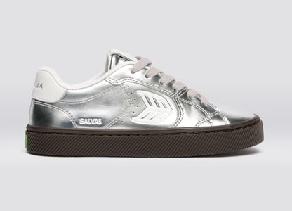 SALVAS Teak Silver Metallic Leather Off-White Logo Sneaker
