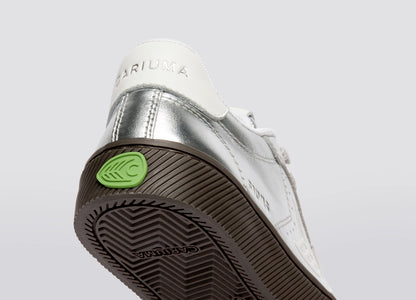 SALVAS Teak Silver Metallic Leather Off-White Logo Sneaker