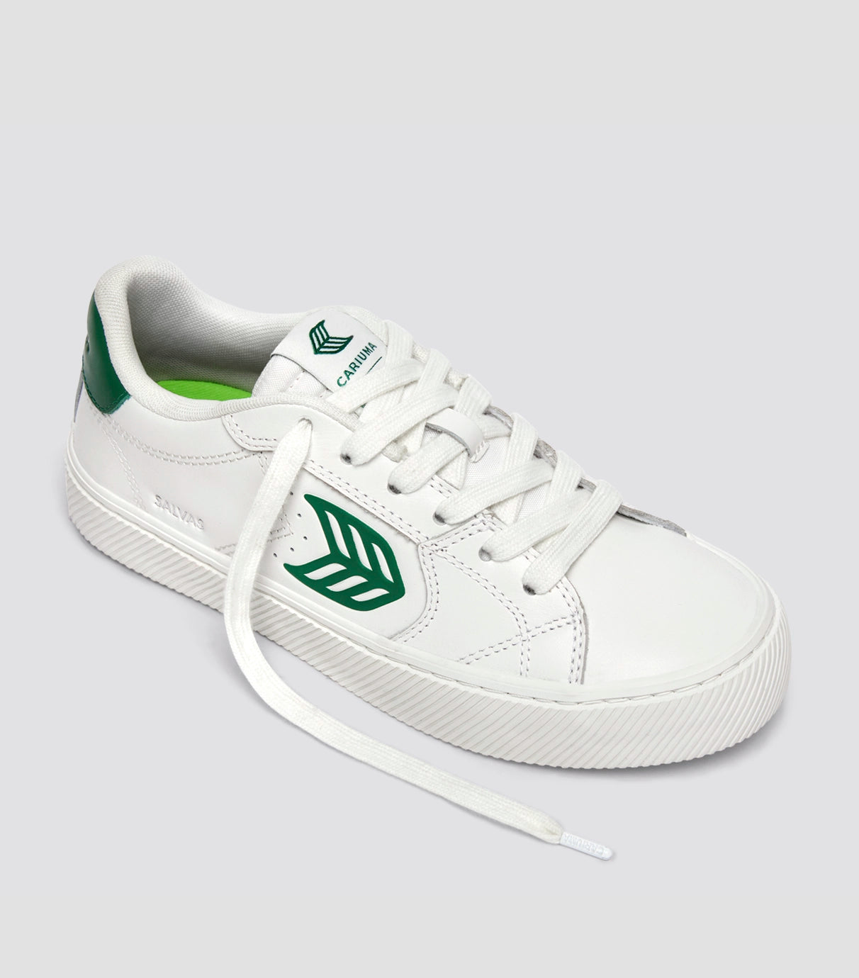 SALVAS White Leather Forest Green Logo Sneaker