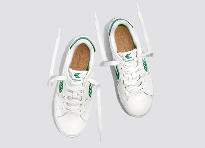 SALVAS White Leather Forest Green Logo Sneaker