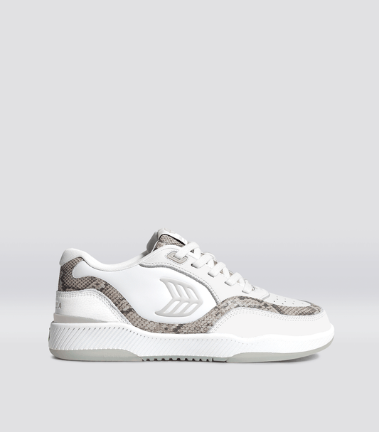 UBA White Leather and Suede Blush Pink Logo Silver Accents Sneaker