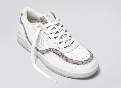 UBA White Leather and Suede Blush Pink Logo Silver Accents Sneaker